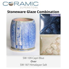 Capri Blue SW-109 over Himalayan Salt SW-187 Stoneware Glaze Combination Capri Blue SW-109 over Himalayan Salt SW-187 Stoneware Glaze Combination